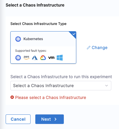 Select a Chaos Infrastructure